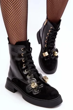 Modne Damskie Botki Na Suwak Z Ozdobami D&A MR870-76 Czarne