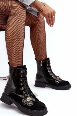 Modne Damskie Botki Na Suwak Z Ozdobami D&A MR870-76 Czarne