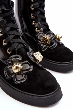 Modne Damskie Botki Na Suwak Z Ozdobami D&A MR870-76 Czarne