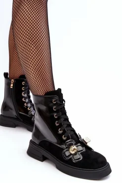 Modne Damskie Botki Na Suwak Z Ozdobami D&A MR870-76 Czarne