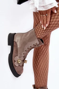 Modne Damskie Botki Na Suwak Z Ozdobami D&A MR870-76 Szaro-Brązowe