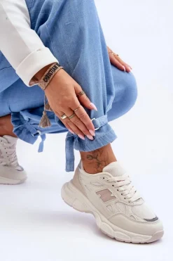 Modne Damskie Buty Sportowe Z Siateczką Beżowe Venice