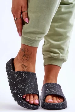 Modne Damskie Klapki Na Masywnej Platformie Czarne Lorette