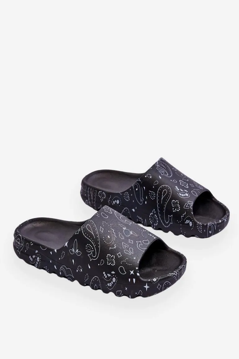 Modne Damskie Klapki Na Masywnej Platformie Czarne Lorette