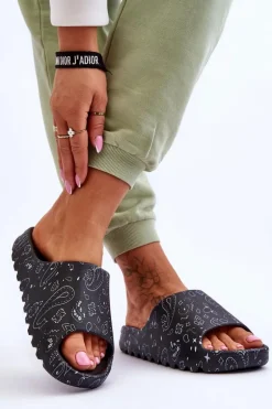 Modne Damskie Klapki Na Masywnej Platformie Czarne Lorette