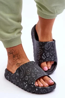 Modne Damskie Klapki Na Masywnej Platformie Czarne Lorette