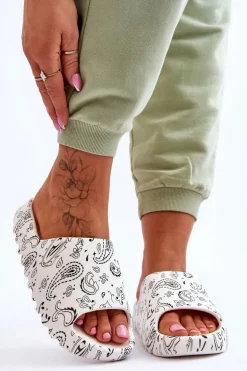 Modne Damskie Klapki Na Masywnej Platformie Białe Lorette