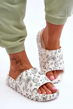 Modne Damskie Klapki Na Masywnej Platformie Białe Lorette