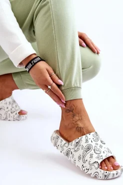 Modne Damskie Klapki Na Masywnej Platformie Białe Lorette