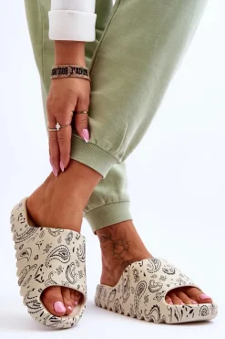 Modne Damskie Klapki Na Masywnej Platformie Beżowe Lorette