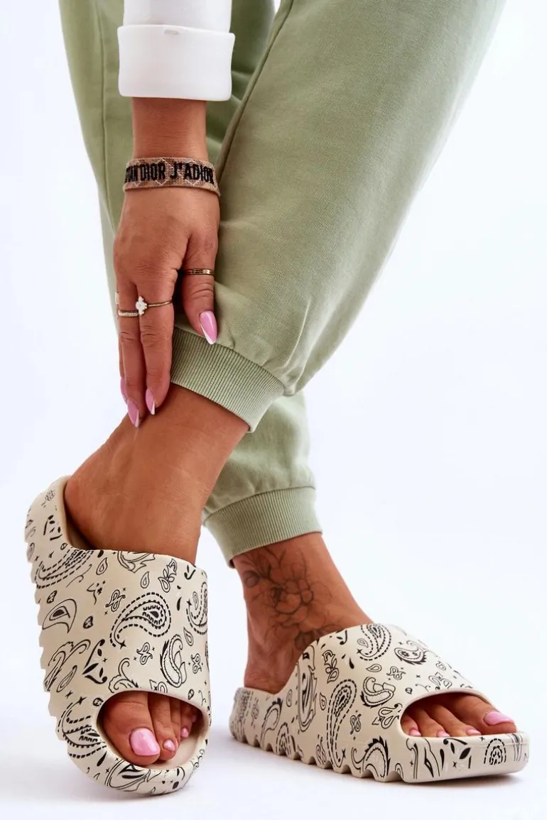 Modne Damskie Klapki Na Masywnej Platformie Beżowe Lorette