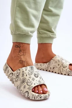 Modne Damskie Klapki Na Masywnej Platformie Beżowe Lorette