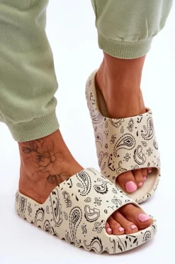 Modne Damskie Klapki Na Masywnej Platformie Beżowe Lorette