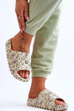 Modne Damskie Klapki Na Masywnej Platformie Beżowe Lorette