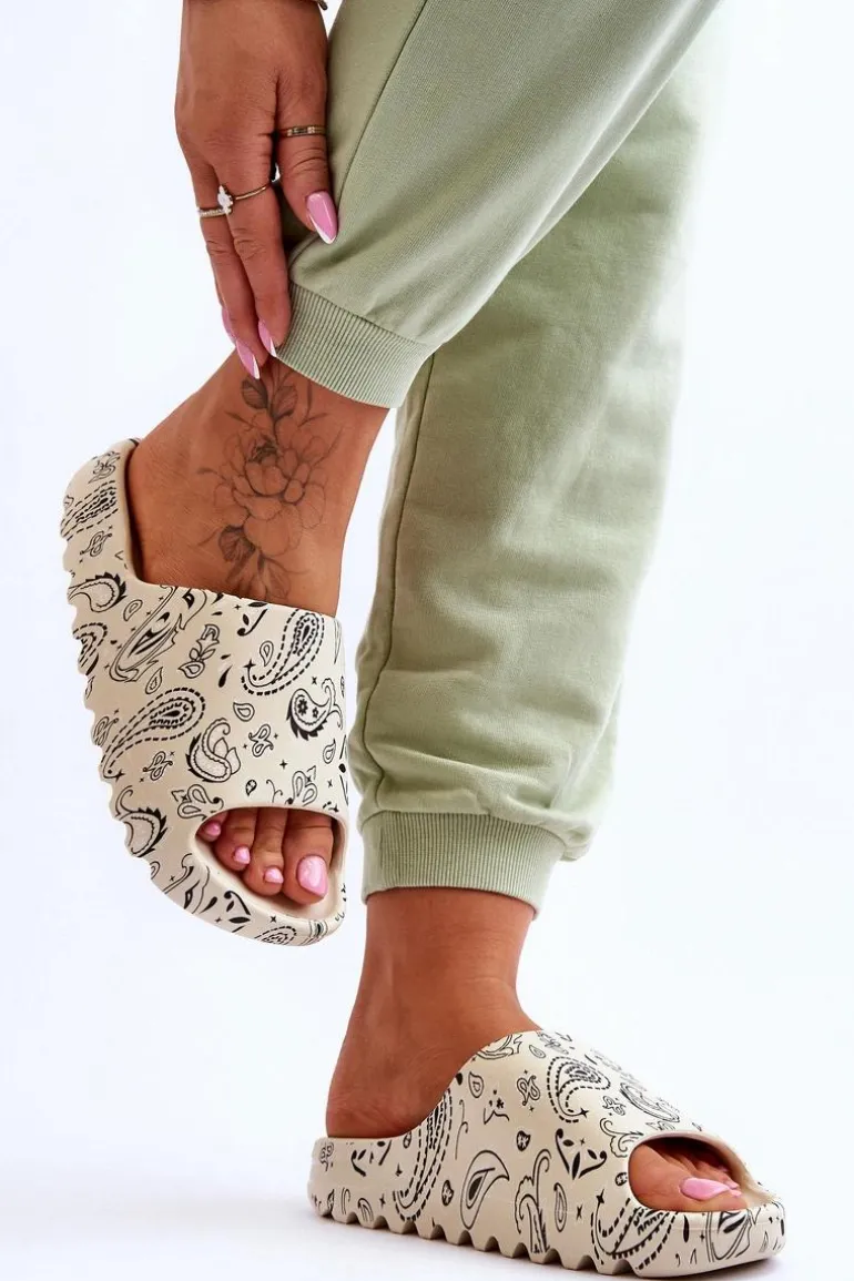 Modne Damskie Klapki Na Masywnej Platformie Beżowe Lorette