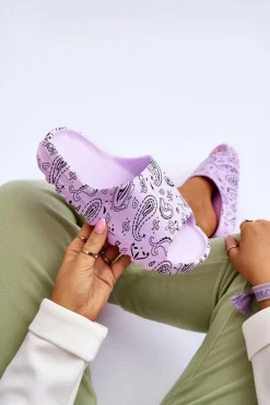 Modne Damskie Klapki Na Masywnej Platformie Fioletowe Lorette