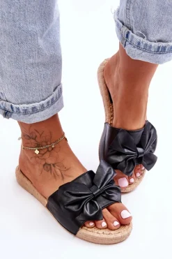 Modne Damskie Klapki Z Kokardą Czarne Estera