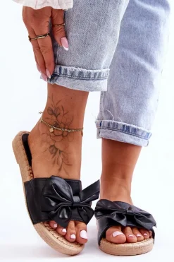 Modne Damskie Klapki Z Kokardą Czarne Estera