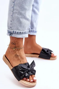 Modne Damskie Klapki Z Kokardą Czarne Estera