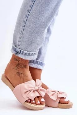 Modne Damskie Klapki Z Kokardą Różowe Estera