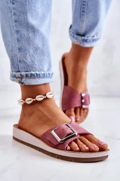 Modne Damskie Klapki Ze Sprzączką Inblu CP000031 Różowe