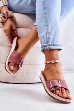 Modne Damskie Klapki Ze Sprzączką Inblu CP000031 Różowe