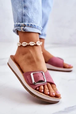 Modne Damskie Klapki Ze Sprzączką Inblu CP000031 Różowe