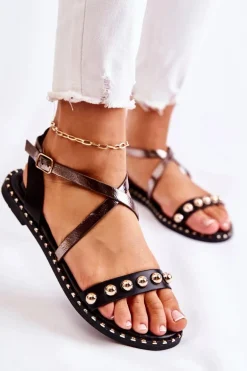 Modne Damskie Sandały Z Dżetami Czarne Camalisa