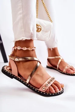 Modne Damskie Sandały Z Dżetami Różowe Camalisa