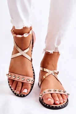 Modne Damskie Sandały Z Dżetami Różowe Camalisa