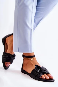 Modne Damskie Skórzane Sandały Czarne Astana