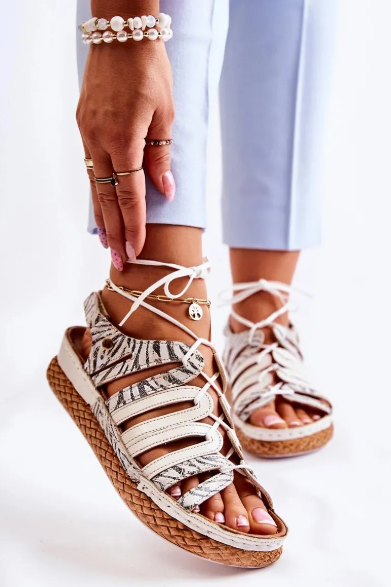 Modne Damskie Skórzane Sandały Maciejka 05552-04 Beżowo-Czarne