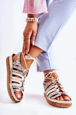 Modne Damskie Skórzane Sandały Maciejka 05552-04 Beżowo-Czarne