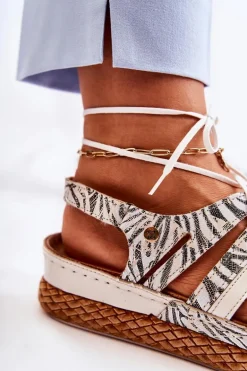 Modne Damskie Skórzane Sandały Maciejka 05552-04 Beżowo-Czarne