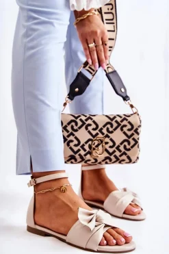 Modne Damskie Skórzane Sandały Beżowe Astana