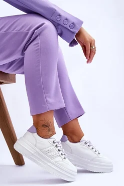 Modne Damskie Sneakersy Na Platformie Biało-Fioletowe Claribel