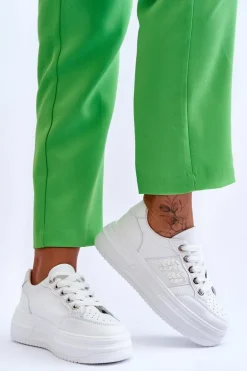 Modne Damskie Sneakersy Na Platformie Białe Claribel