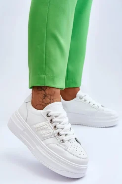 Modne Damskie Sneakersy Na Platformie Białe Claribel