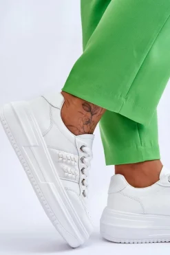 Modne Damskie Sneakersy Na Platformie Białe Claribel