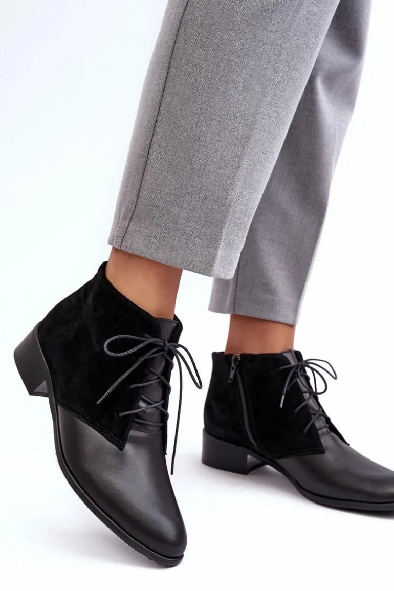 Modne Damskie Sznurowane Botki Czarne Kefora