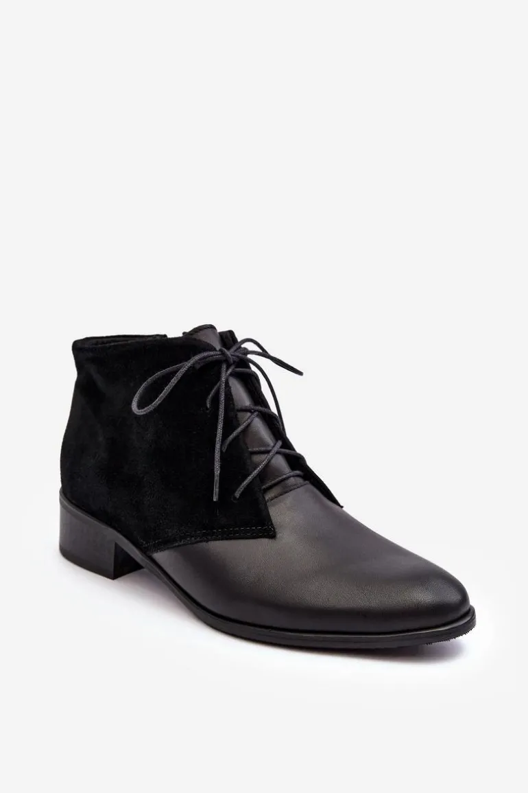 Modne Damskie Sznurowane Botki Czarne Kefora