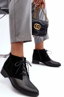 Modne Damskie Sznurowane Botki Czarne Kefora
