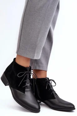 Modne Damskie Sznurowane Botki Czarne Kefora