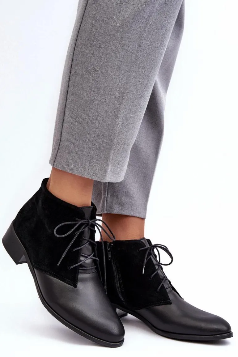 Modne Damskie Sznurowane Botki Czarne Kefora