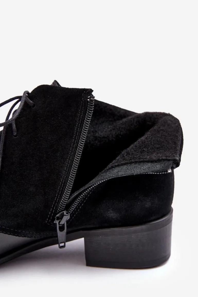 Modne Damskie Sznurowane Botki Czarne Kefora