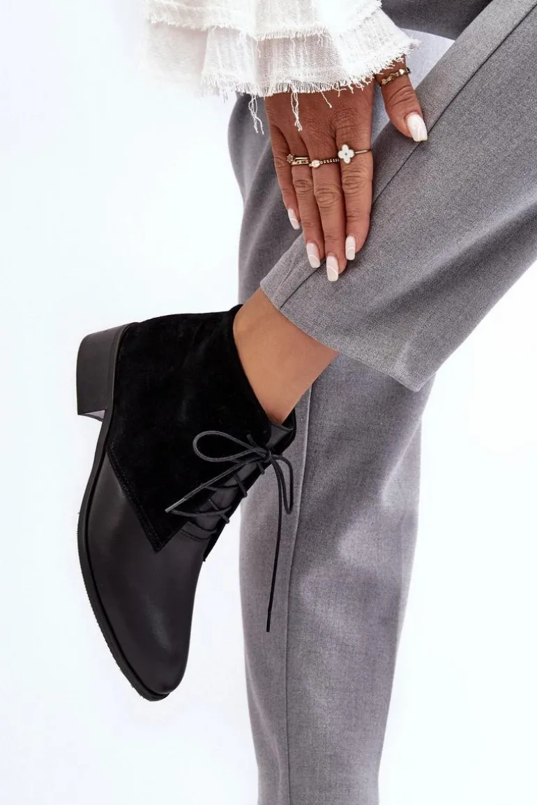 Modne Damskie Sznurowane Botki Czarne Kefora