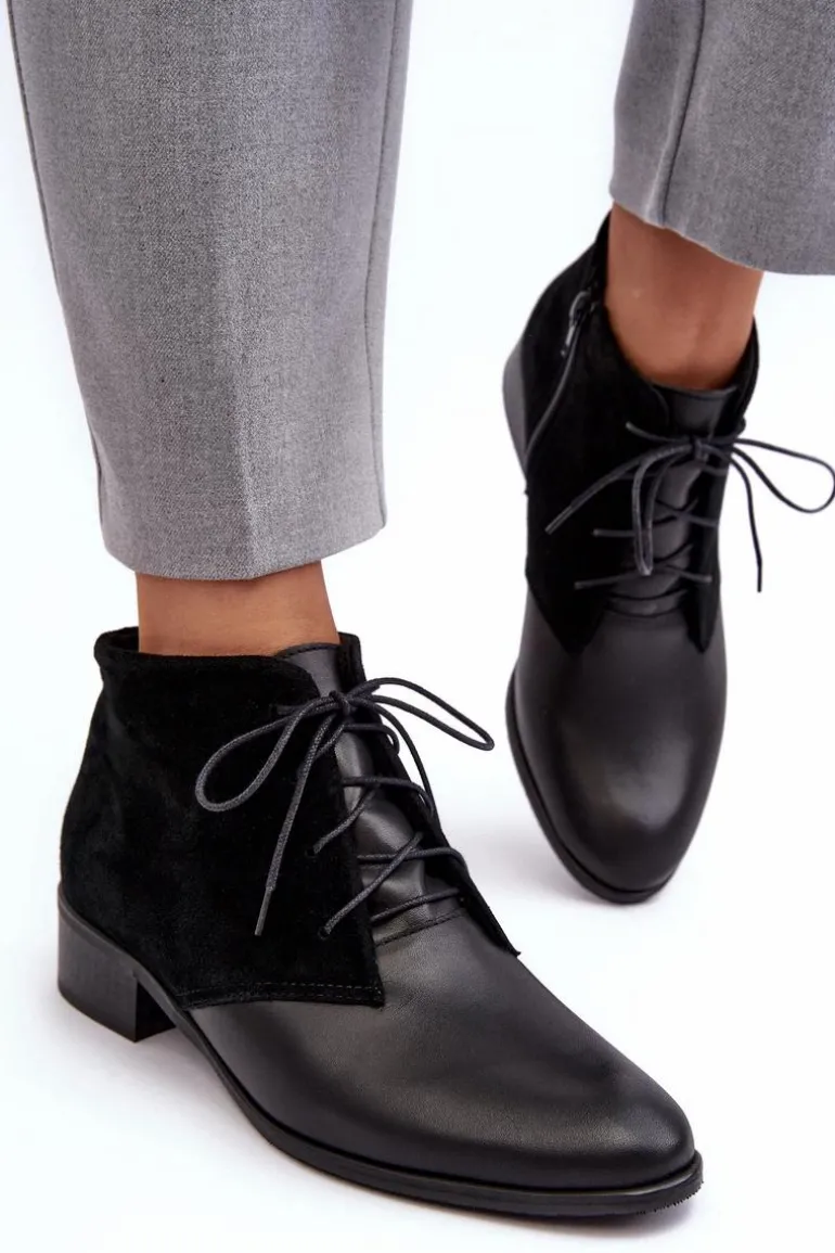Modne Damskie Sznurowane Botki Czarne Kefora
