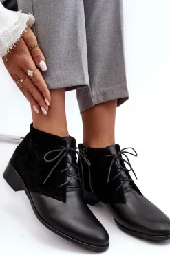 Modne Damskie Sznurowane Botki Czarne Kefora