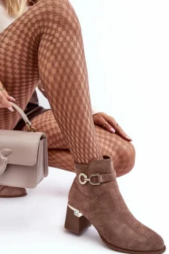 Modne Damskie Zamszowe Botki Brązowe Nola