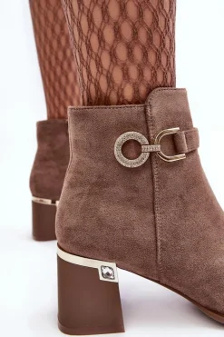 Modne Damskie Zamszowe Botki Brązowe Nola